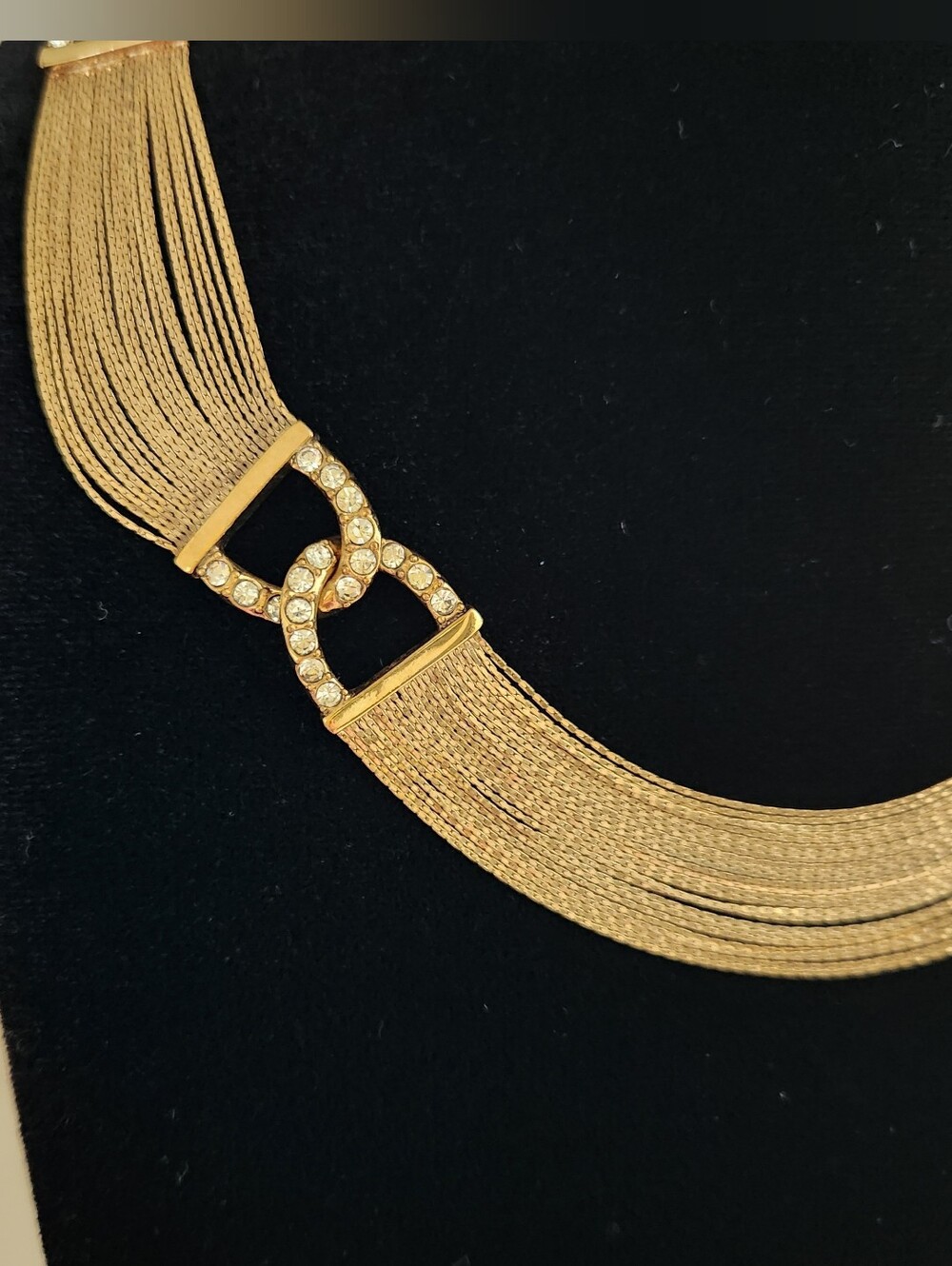 Vintage Monet Multi-Strand Mesh Chain Rhinestone Statement Necklace - Picture 4 of 7
